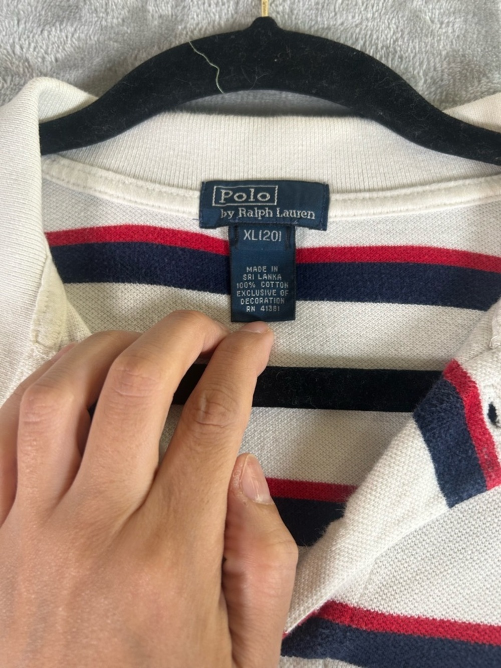 Ralph Lauren White Polo with Navy & Red Stripes - Picture 2 of 8